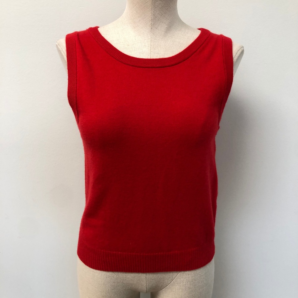 La Ligne Knit Top Womens Medium Red Cashmere Blend Sleeveless Crew Neck Classic